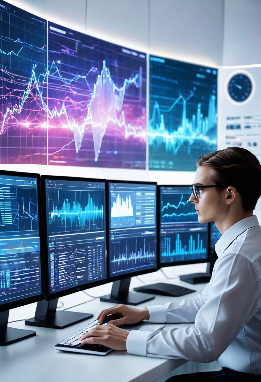 A futuristic, high-tech network control center with holographic data streams showing latency and bandwidth graphs, engineers in sleek uniforms analyzing the data, and vibrant pulses of fast-moving light representing high-speed connections. super-realistic. vibrant colors. white background.